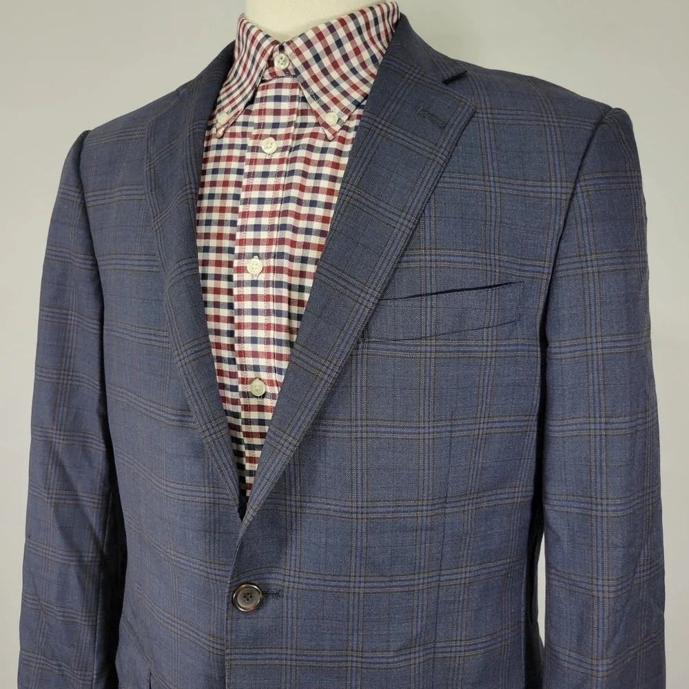 Hart Schaffner‎ Marx Men's Sport Coat Blazer Two Button Blue Plaid Wool 42R